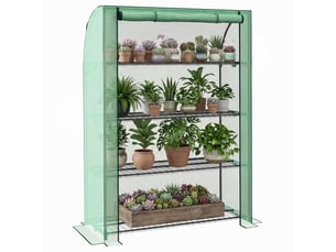 Mini serre de jardin à 4 étages avec bâche pe renforcée, porte enroulable et étagères 120 x 50 x 170 cm, vert