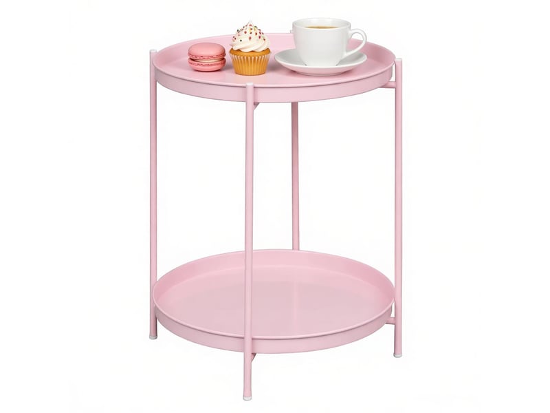  Table d’appoint ronde en métal rose – 2 plateaux amovibles – ø 44 x h 53 cm  - Conforama A