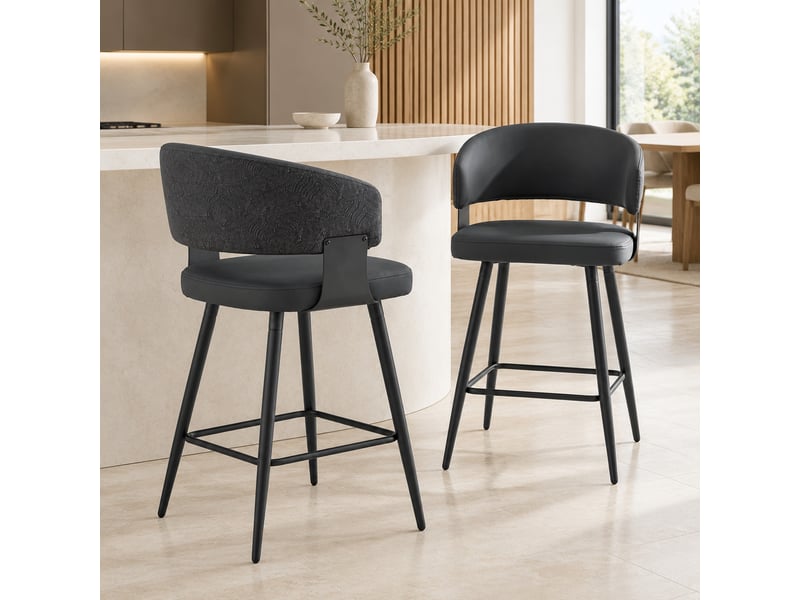  Lot de 2 chaises de salle à manger,46x47x94,5 cm,avec accoudoirs,similicuir,noir  - Conforama B