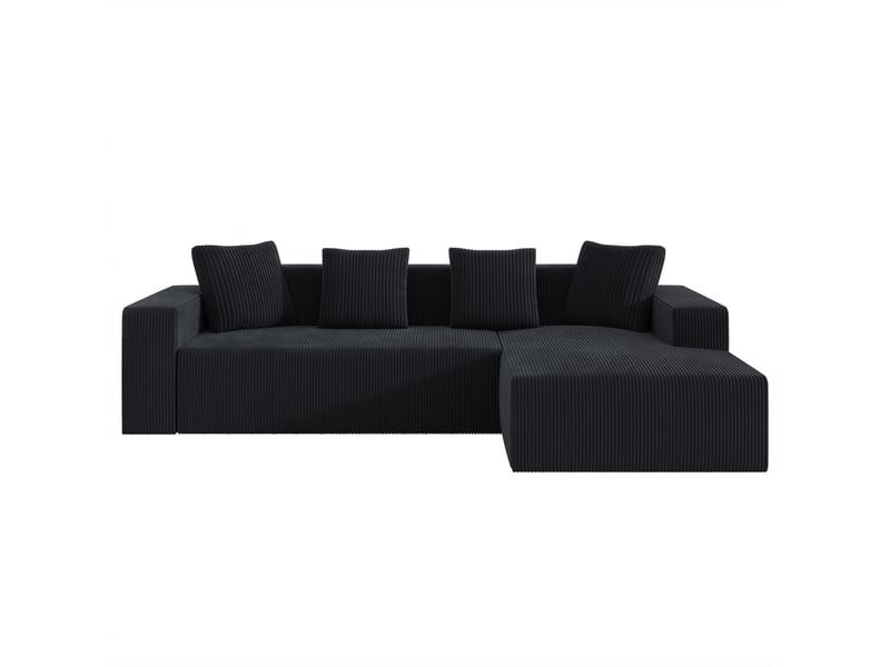  Canapé modulable noir 3 places velours côtelé - assise profonde 70cm - canapé d'angle avec méridienne  - Conforama A