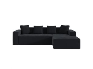Canapé d'angle compressé réversible fixe <strong>KORFEE</strong> <strong></strong> 3 places Velours côtelé Noir
