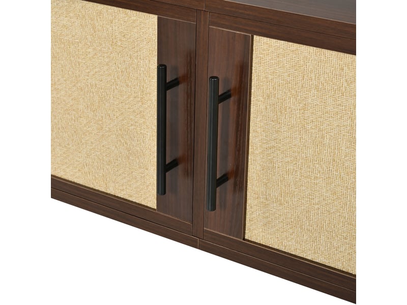  Meuble tv 180 cm avec rangement, 4 portes avec façade effet tressé, design moderne en mdf avec pieds en métal, noir  - Conforama D