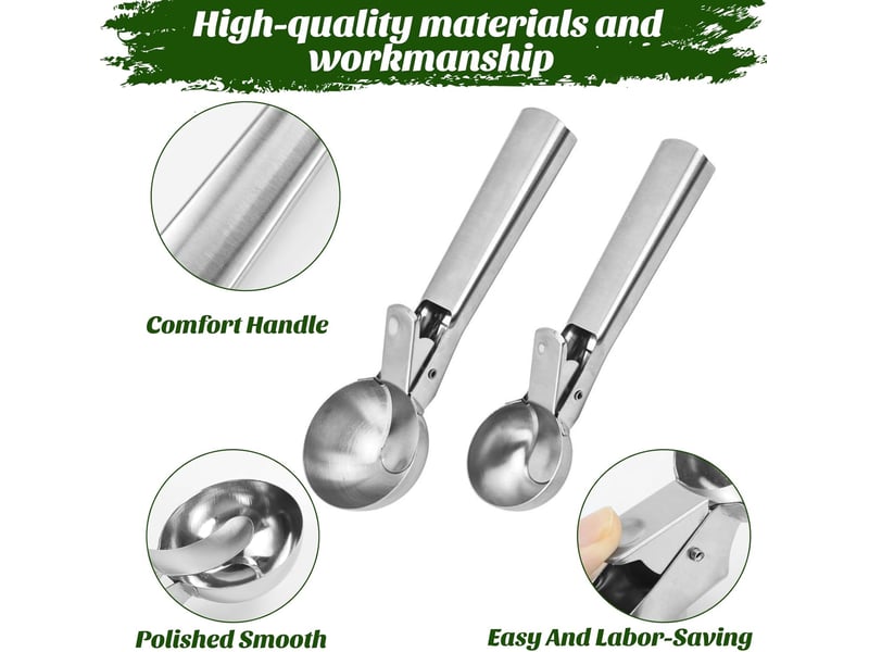  Lot de 3 cuillères à glace inox, portionneuses à glace avec déclencheur, boules de glace, boules de melon, boulettes de viande, pâte à gâteau  - Conforama C