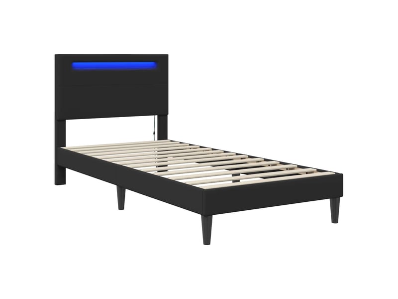 Lit simple- lit adulte -  cadre de lit avec bandes led noir 90 x 200 cm simili cuir  - Conforama D