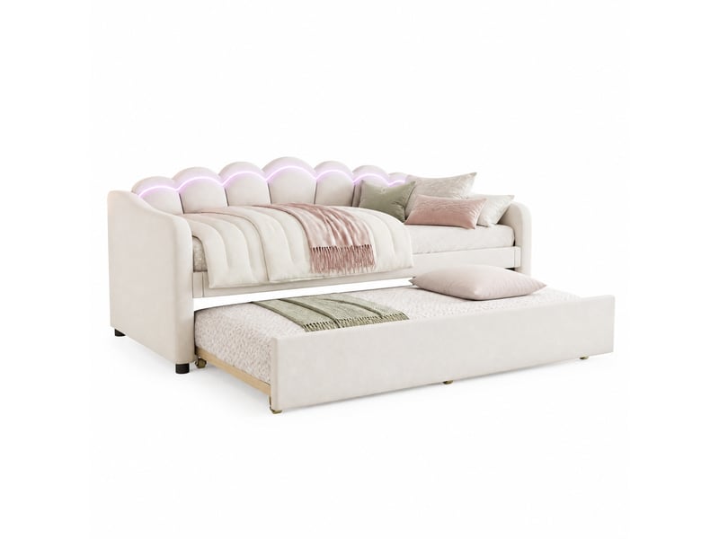 Lit gigogne 90x200 cm avec éclairage led, beige  - Conforama A