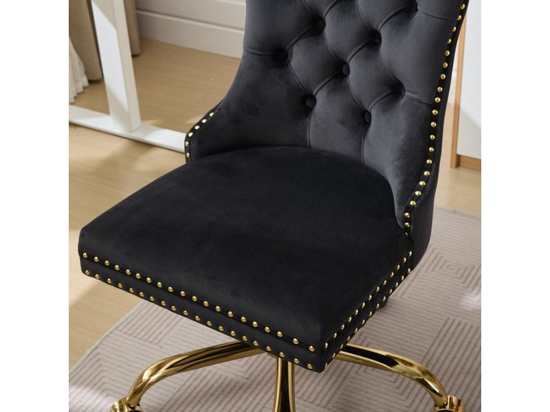  Chaise de bureau en velours capitonnée, structure élastique triple, base métallique élargie et hauteur réglable, 90-98 cm  - Conforama D