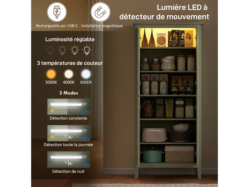 Buffet cuisine, meuble cuisine rangement haut avec led réglable et détecteur de mouvement, 80 x 40 x 176,5 cm, vert  - Conforama D