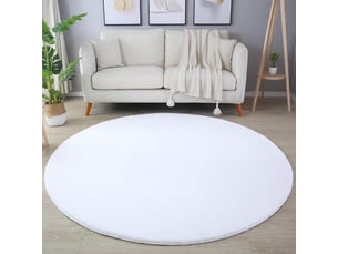 Tapis rond fausse fourrure toucher doux blanc 160x160cm