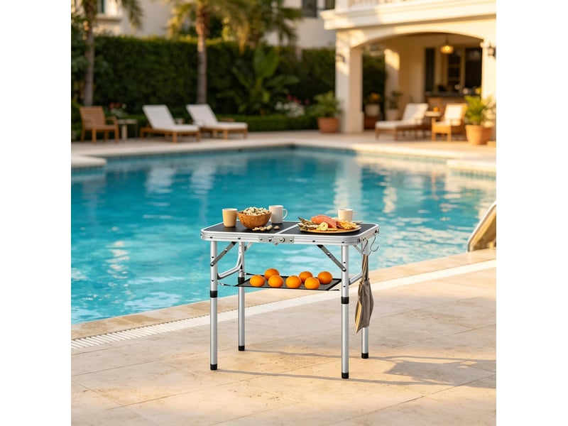  Table pliante d’extérieur 60x40 cm réglable métal noir  - Conforama B