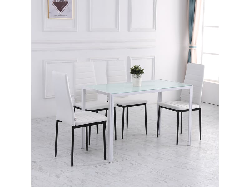  Lot de 4 chaises de salle à manger chaises de cuisine avec dossier haut pieds en métal et tissu en lin blanc 41x50x97cm  - Conforama W