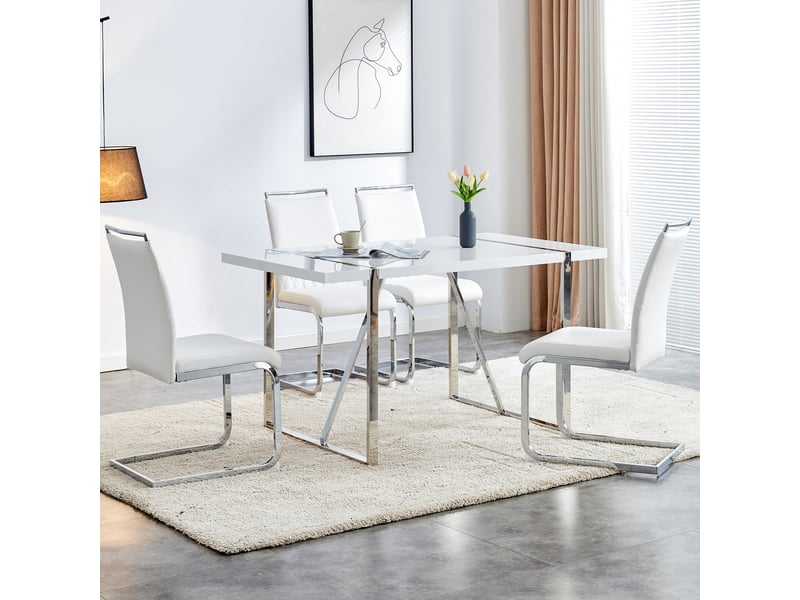 Lot de 4 chaises de salle à manger modernes blanches à dossier haut - Conforama B