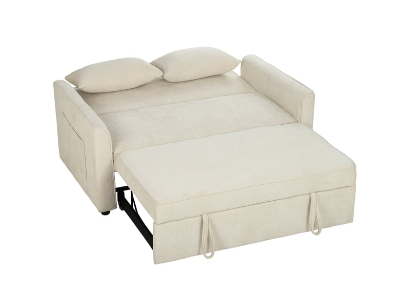  Canapé convertible 2 places dossier inclinable 2 coussins tissu chenille beige clair  - Conforama A