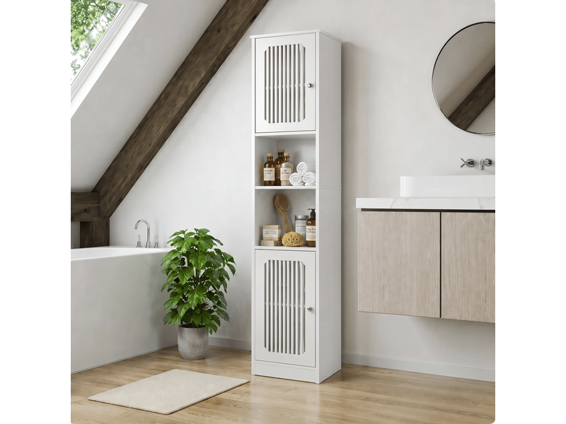  Armoire de salle de bains 36x30x163 cm à poser, tablettes réglables, mdf, blanc  - Conforama C