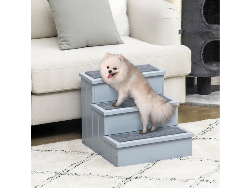 Escalier 3 marches 40,5x44,5x38 cm – gris – rangement intégré et feutre antidérapant - Conforama B