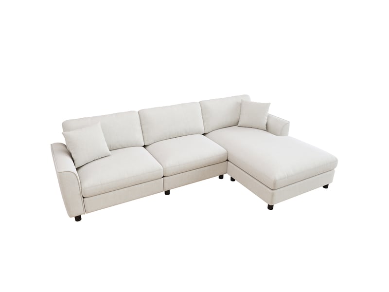 Canapé d’angle 3 places avec méridienne réversible en tissu chenille beige, 256x137x79 cm - Conforama A