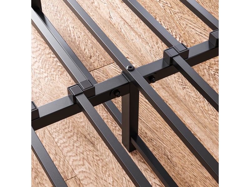  Lit double 140×190 cm en métal et mdf avec led, 2 ports usb, prise et rangement, matelas non précisé, noir  - Conforama E