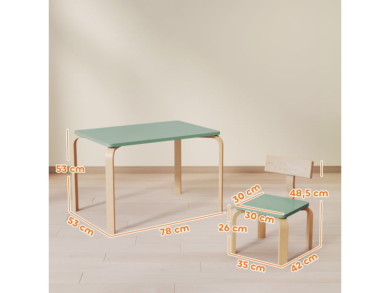  Table enfant avec chaises, lot table et 2 chaises enfant en bois pour dessiner, jouer, étudier, vert, 78x53x53cm  - Conforama C