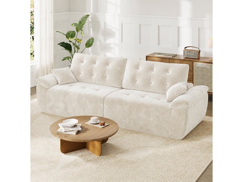 Canapé compressé modulable style nuage scandinave 275cm beige en chenille,mousse compressée haute densité,canapé doux pour salon 275x102x66CM - Conforama B