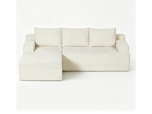 Canapé 4 places - 238x152x66cm - modulable sans montage avec méridienne gauche et tissu velours côtelé - beige