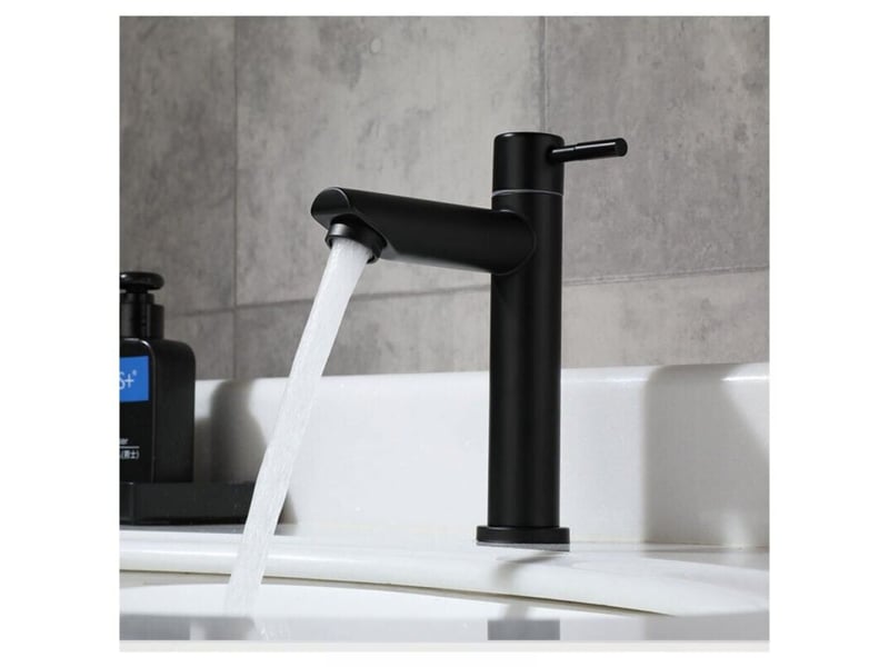  Mitigeur de lavabo mitigeur de salle de bain avec bec robinet de colonne d'eau froide, hauteur totale: 18 cm, noir-robinet lavabo vasque  - Conforama B