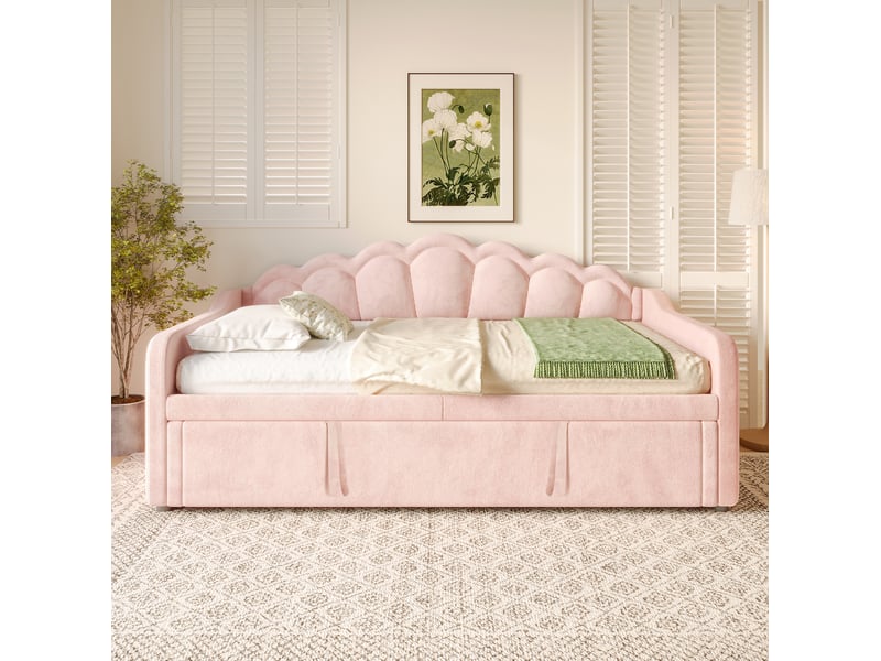  Modenvie lit banquette gigogne 90x200 cm - velours, led multicolore, sans matelas - rose  - Conforama D