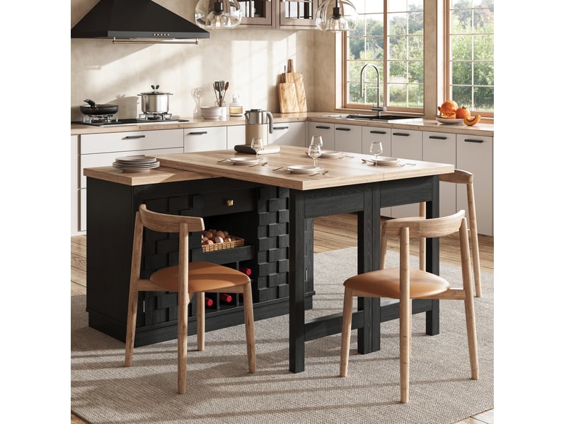  Desserte de cuisine pivotante avec 2 portes, 1 tiroir et range-bouteilles amovible noire 120–197 × 40 × 74,2 cm  - Conforama E