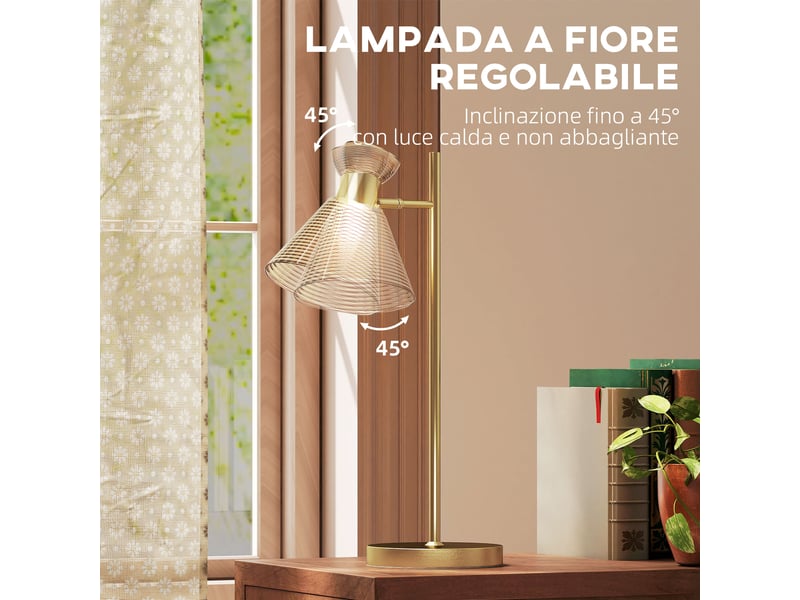  Lampe de table moderne avec abat-jour réglable en verre ambré et satiné, douille e27, dorée  - Conforama D