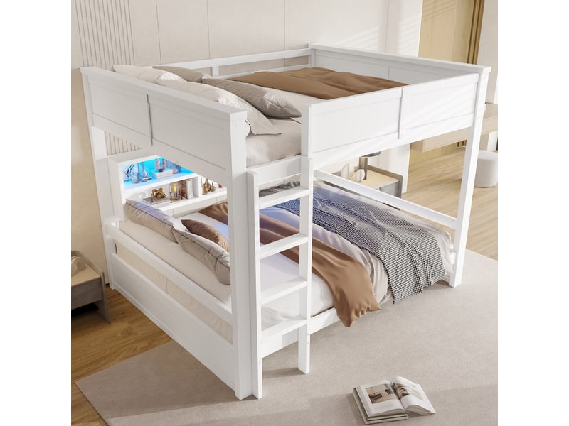  Lit superposé 160x200 avec rangements et éclairage led, blanc  - Conforama B