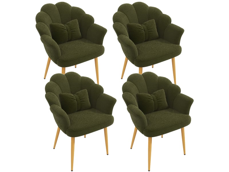  Lot de 4 fauteuils 64x65,5x85 cm à dossier floral, pieds en métal doré, verts  - Conforama A