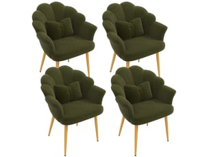 Lot de 4 fauteuils 64x65,5x85 cm à dossier floral, pieds en métal doré, verts
