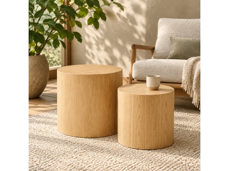  Set de 2 tables basses rondes gigognes – mdf naturel – ø4838 cm  - Conforama C