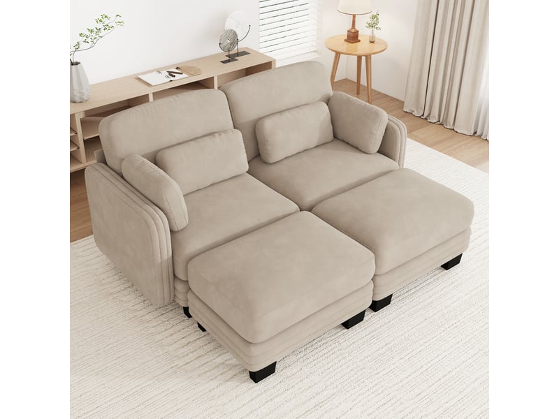 Canapé modulable en u - 2 places - 2 ottomans - tissu chenille - mobilier de salon - grand confort - assise confortable - brun clair CozyNest - Conforama B
