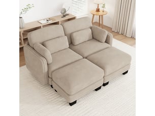 Canapé modulable en u - 2 places - 2 ottomans - tissu chenille - mobilier de salon - grand confort - assise confortable - brun clair