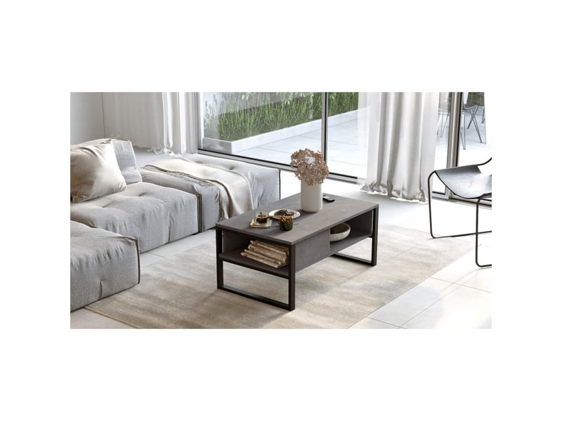  Table basse table de salon en bois mdf mélaminé argent l 100 cm avec structure métal industriel  - Conforama D