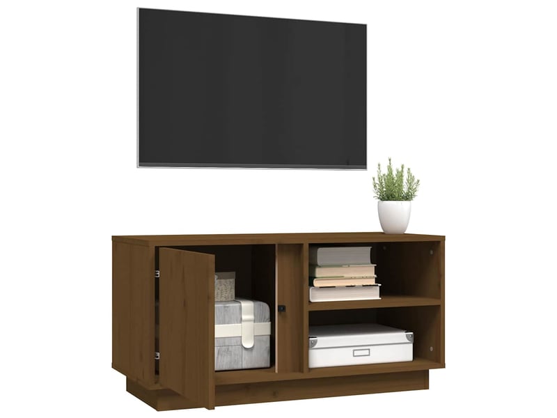 Meuble tv - banc tv - meuble de rangement marron miel 80x35x40,5 cm bois de pin massif  - Conforama E