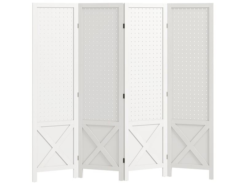  Paravent intérieur en bois 4 panneaux séparateur de pièce pliable panneau perforé blanc 152 x 1,7 x 144,5 cm  - Conforama B