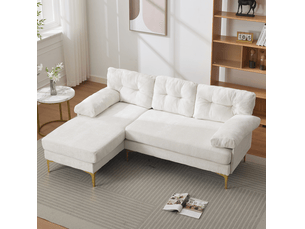 Canapé d'angle compressé réversible fixe FLORAGRACE  3 places Polyester Beige