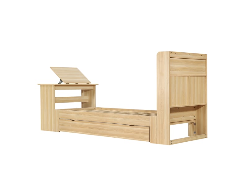  Lit adolescent 90x200 cm avec rangement sous le lit, bois naturel  - Conforama W