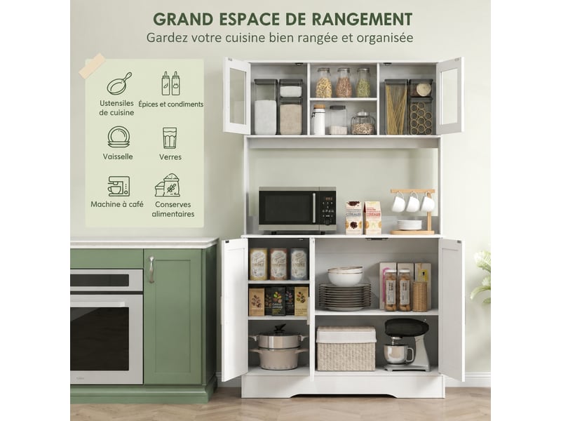  Meuble de cuisine scandinave blanc avec portes en verre trempé, 108 x 35 x 180 cm  - Conforama E