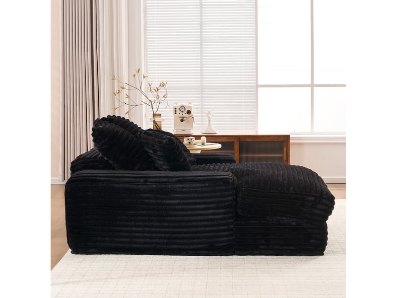  Méridienne convertible modenvie en velours côtelé noir 137 x 175 cm avec 4 coussins  - Conforama D