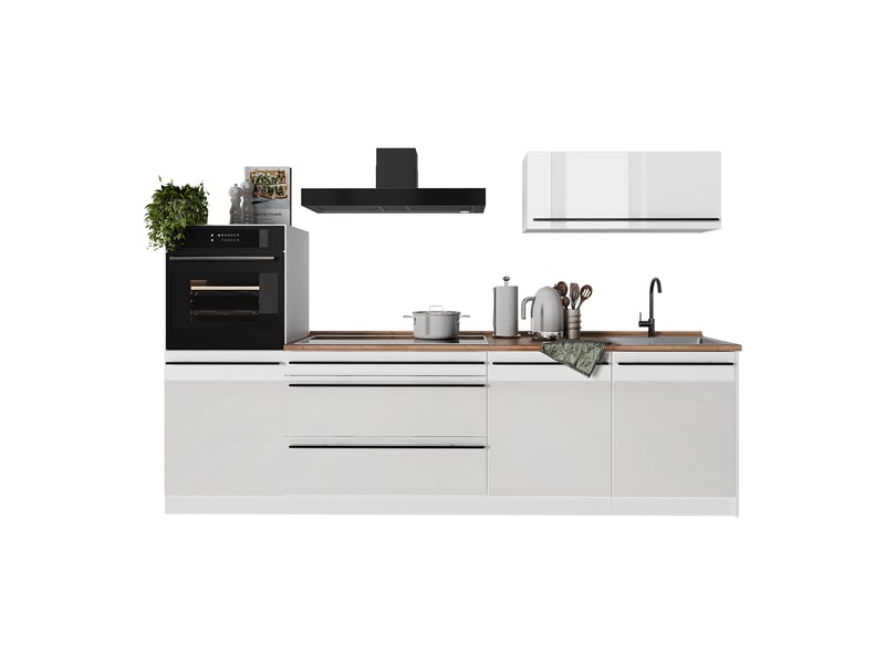  Vicco cuisine, blanc haute brillanceblanc, 280cm plan de travail anthracite  - Conforama E