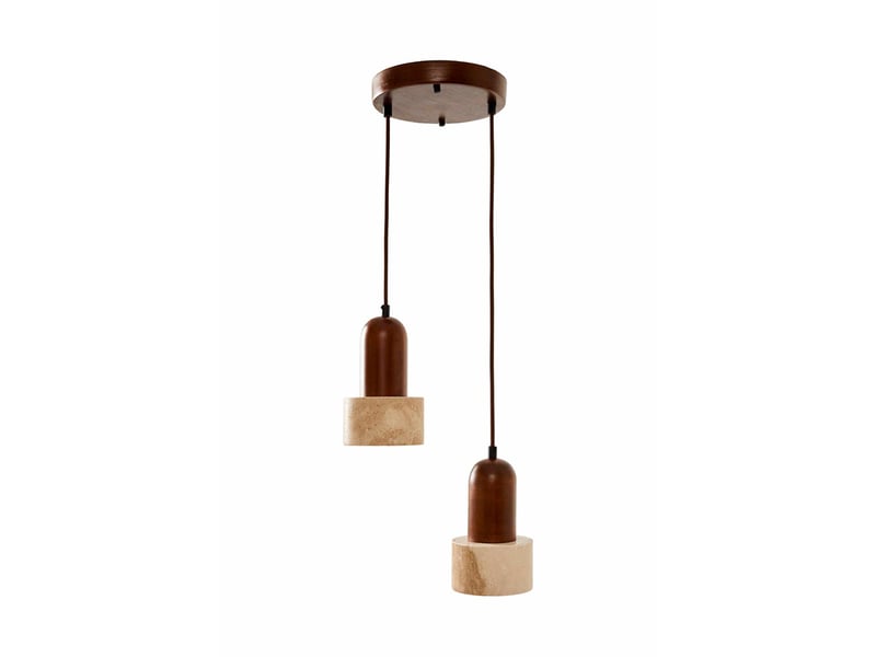  Suspension design 2 spots en travertin et effet bois noyer iris  - Conforama A