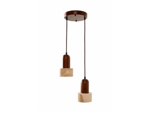 Suspension design 2 spots en travertin et effet bois noyer iris