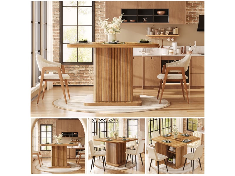 Table à manger carrée 80x80 cm effet bois foncé avec rangement - Conforama D