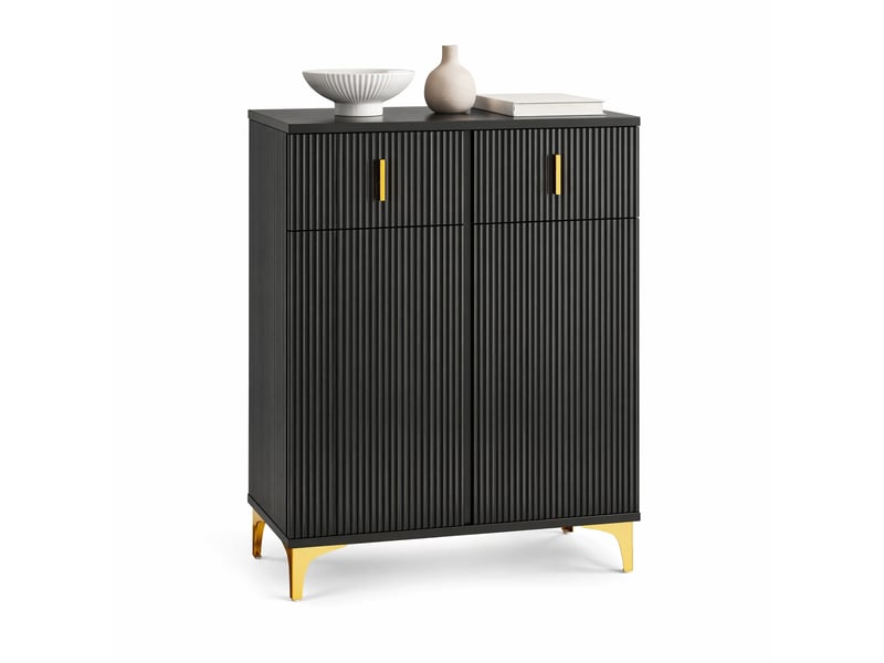  Buffet avec 2 portes, 2 tiroirs et 2 étagères réglables, en panneaux de particules noirs, 83 × 35 × 101 cm  - Conforama A