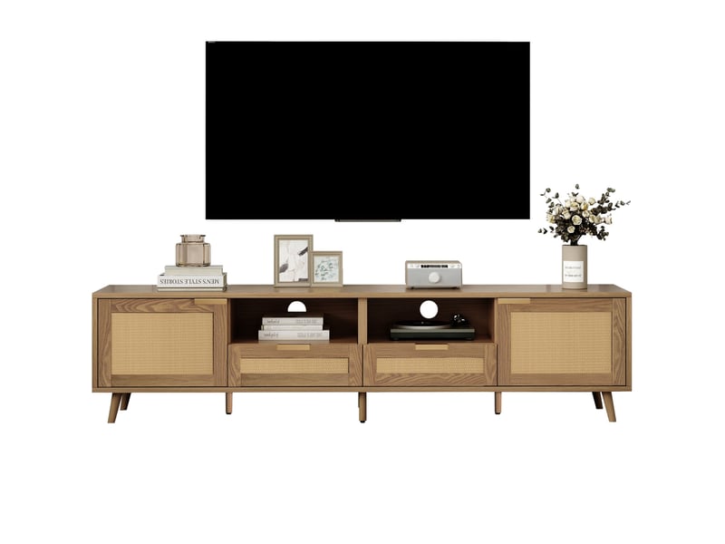  Meuble tv modenvie en chêne 200 x 37 x 49 cm avec 2 tiroirs et rotin plastique  - Conforama A