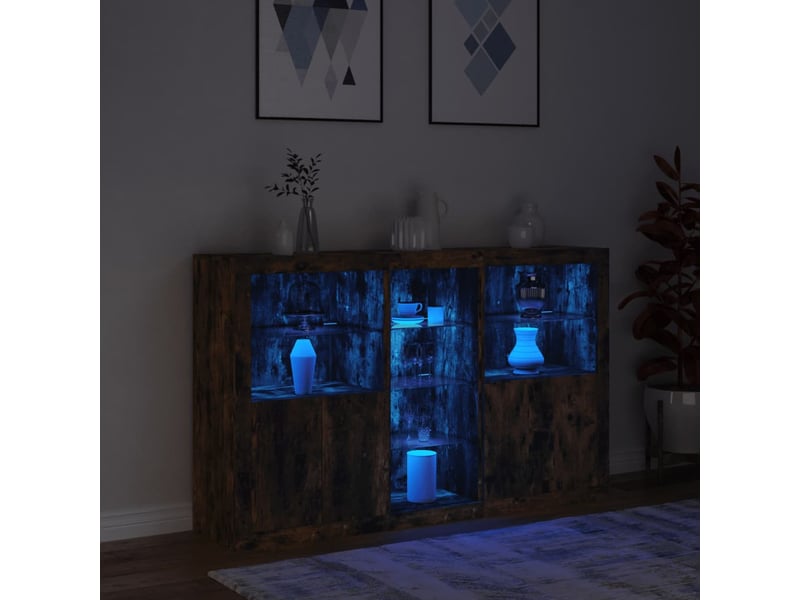  Buffet - bahut - meuble de rangement avec lumières led chêne fumé 162x37x100 cm  - Conforama E