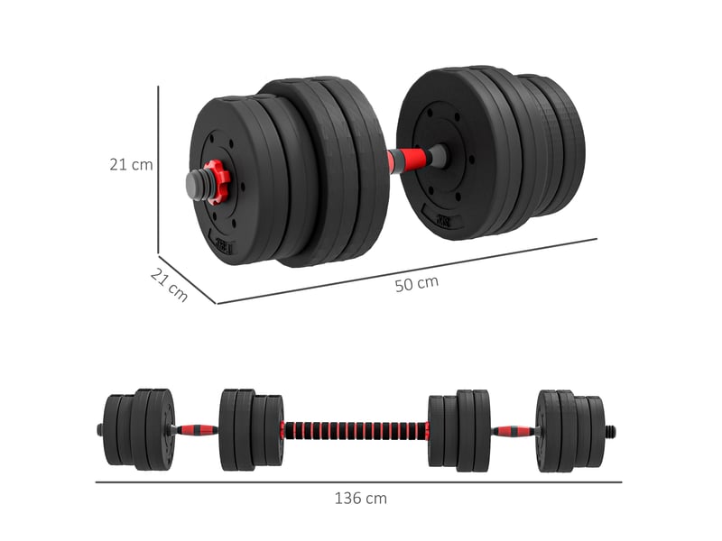  Ensemble d'haltères courtes total 30 kg 2 en 1 poids réglable barres incluses - entraînement musculaire &amp; haltérophilie  - Conforama E