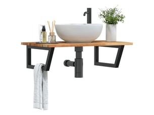 Étagère de vasque murale acier et bois massif d'acacia shl8116