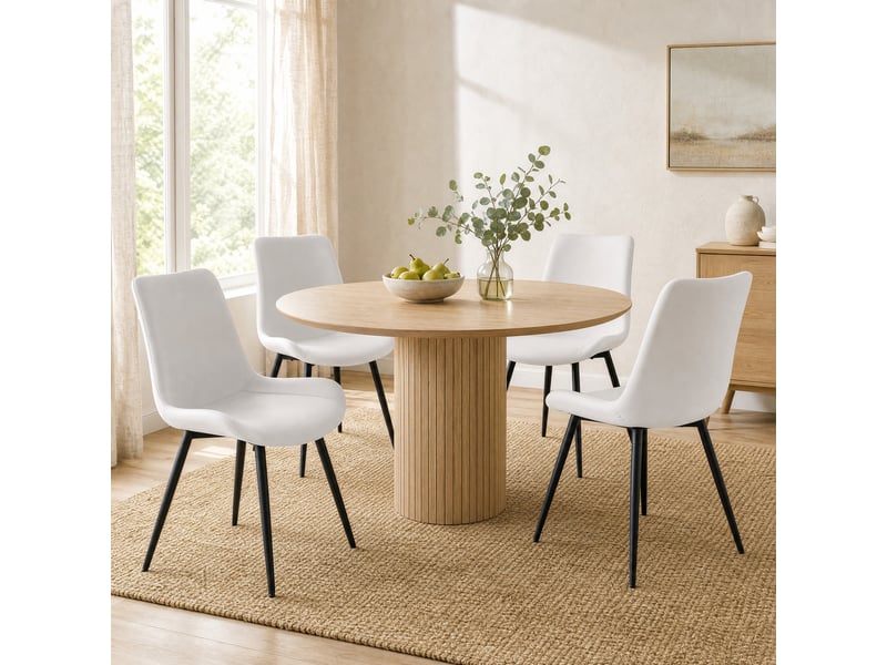  Lot de 4 chaises de salle à manger en polyuréthane blanc et métal noir  - Conforama B